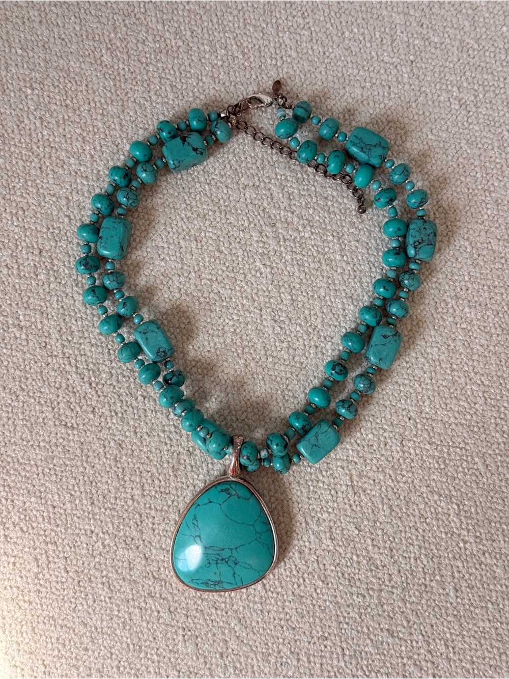 Premier Designs Turquoise Beaded Double-Strand Necklace with Teardrop Pendant